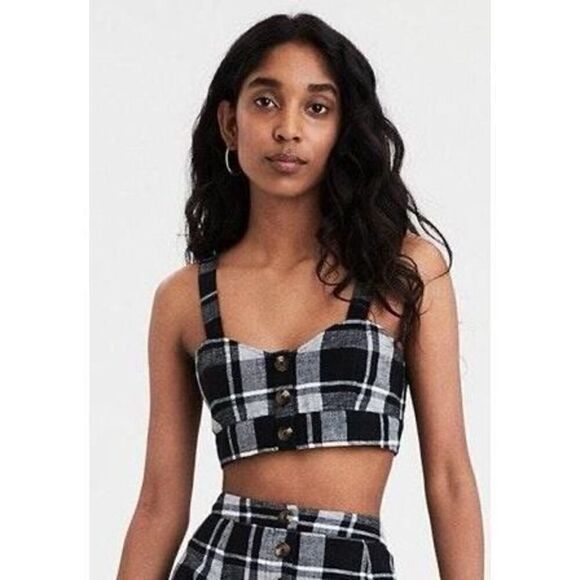 🔥3/$20🔥 American Eagle Outfitters black and white crop top size S - Picture 2 of 13
